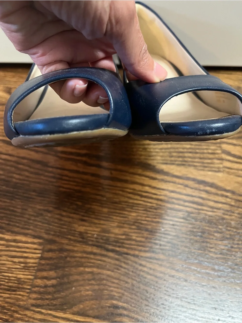 Cole Haan Navy Leather Peep-Toe Heels, size 8.5